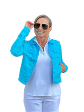 Load image into Gallery viewer, Long-Sleeve Linen Jacket Clear Turquoise

