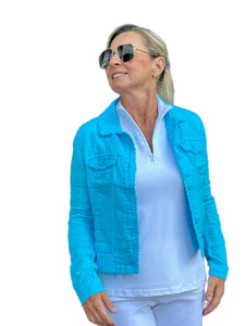 Long-Sleeve Linen Jacket Clear Turquoise