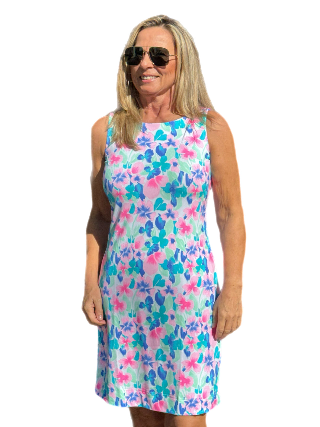 Classic Shift Dress with UPF50+ Pastel Flowers