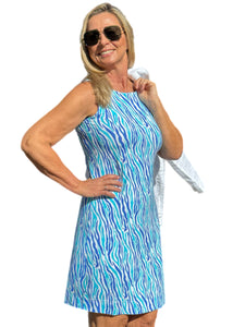 Classic Shift Dress with UPF50+ Blue Zebra