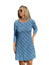 Load image into Gallery viewer, Travel Dress Spring/Summer with UPF50+ Navy Waves
