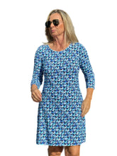 Load image into Gallery viewer, Travel Dress Spring/Summer with UPF50+ Navy Waves
