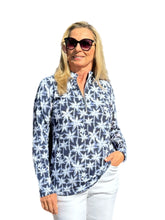 Load image into Gallery viewer, High Zip-Neck Long Sleeve Top with UPF50+ Navy Palm Trees
