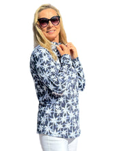 Load image into Gallery viewer, High Zip-Neck Long Sleeve Top with UPF50+ Navy Palm Trees

