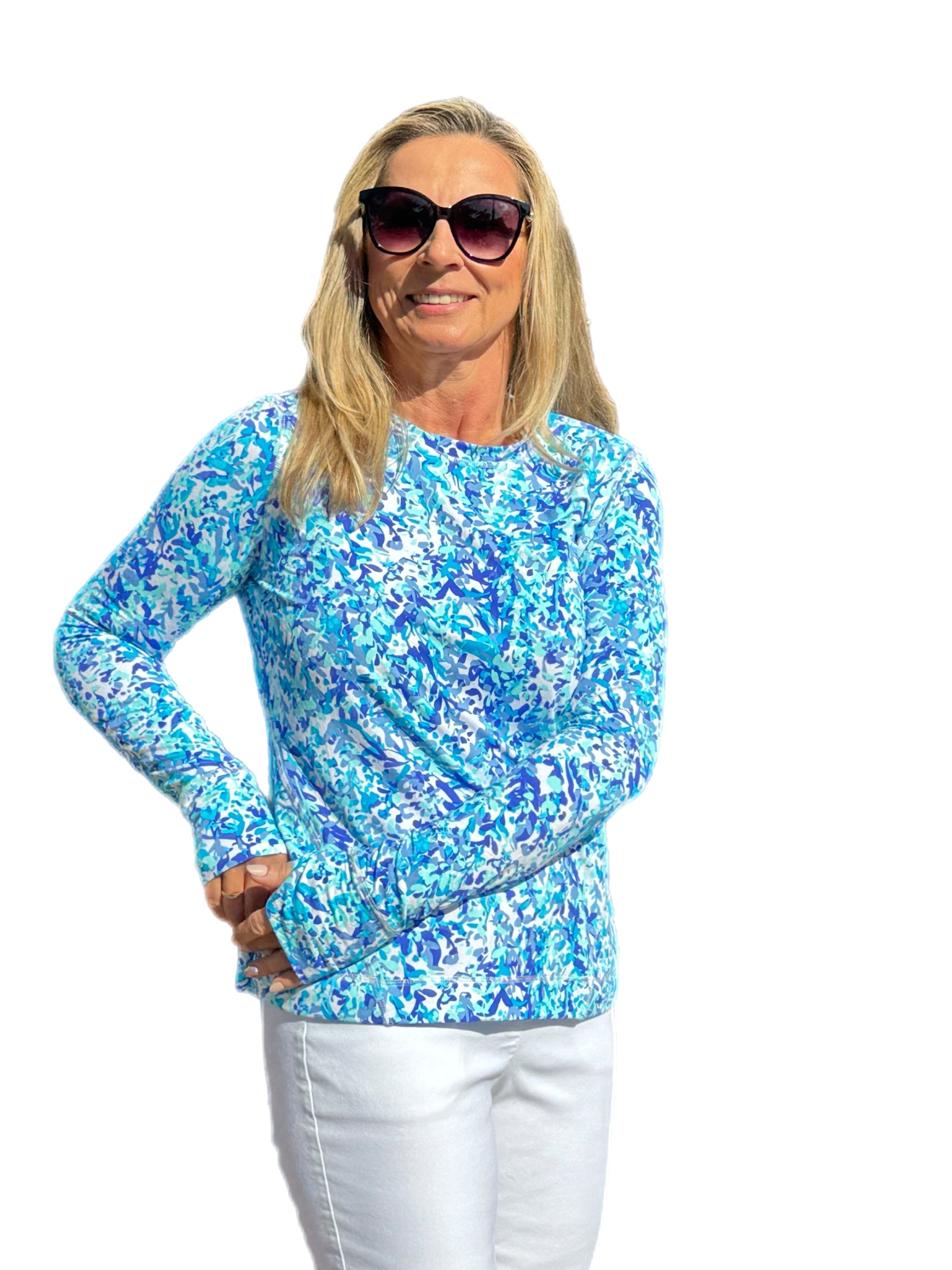 Sun Top with UPF50+ Abstract Blues - Back of the Bay Boutique