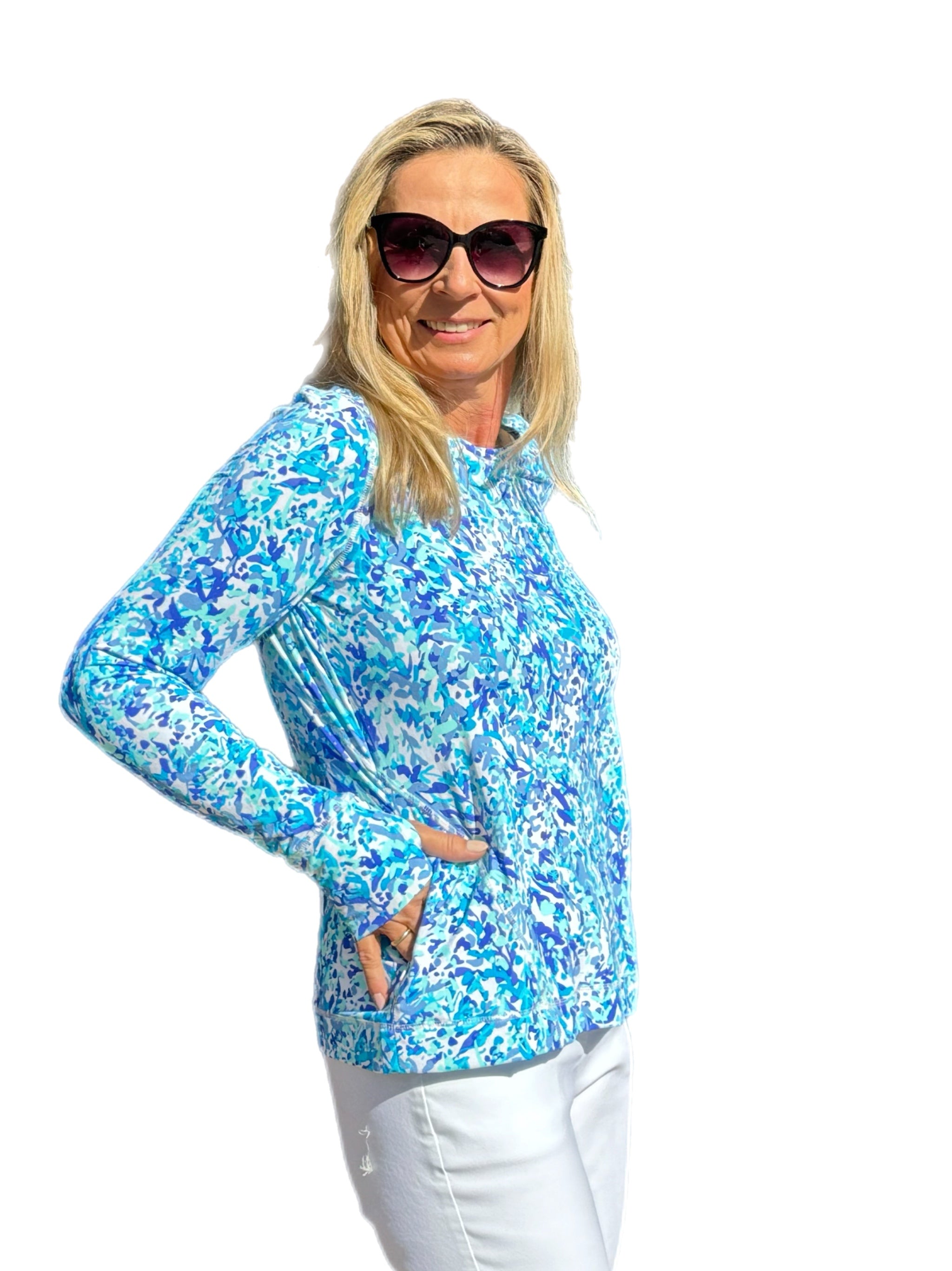 Sun Top with UPF50+ Abstract Blues - Back of the Bay Boutique