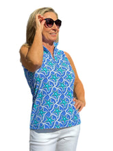 Load image into Gallery viewer, High Zip-Neck Sleeveless Top with UPF50+ Blue Starfish
