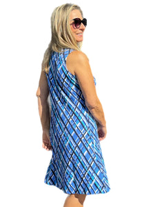 High Zip-Neck Sleeveless Dress with UPF50+ Peri Check