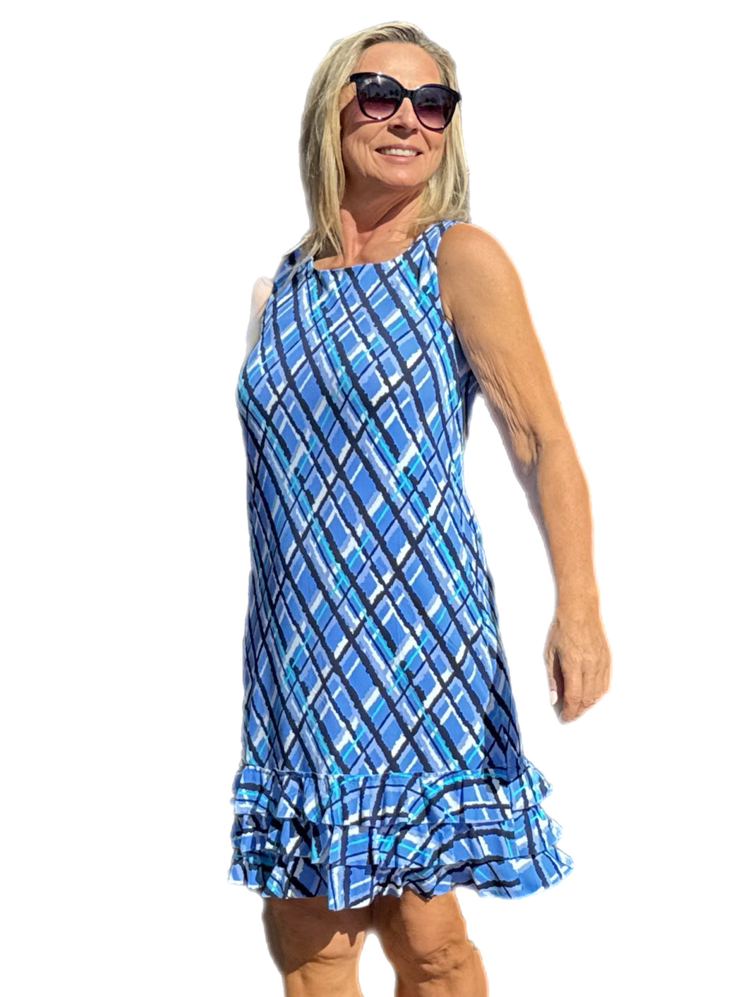 Sleeveless Dress with Ruffles with UPF50+ Peri Check