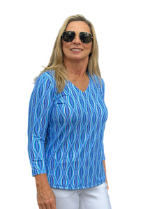 V-Neck Top with UPF50+ Blue Waves