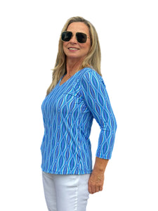 V-Neck Top with UPF50+ Blue Waves