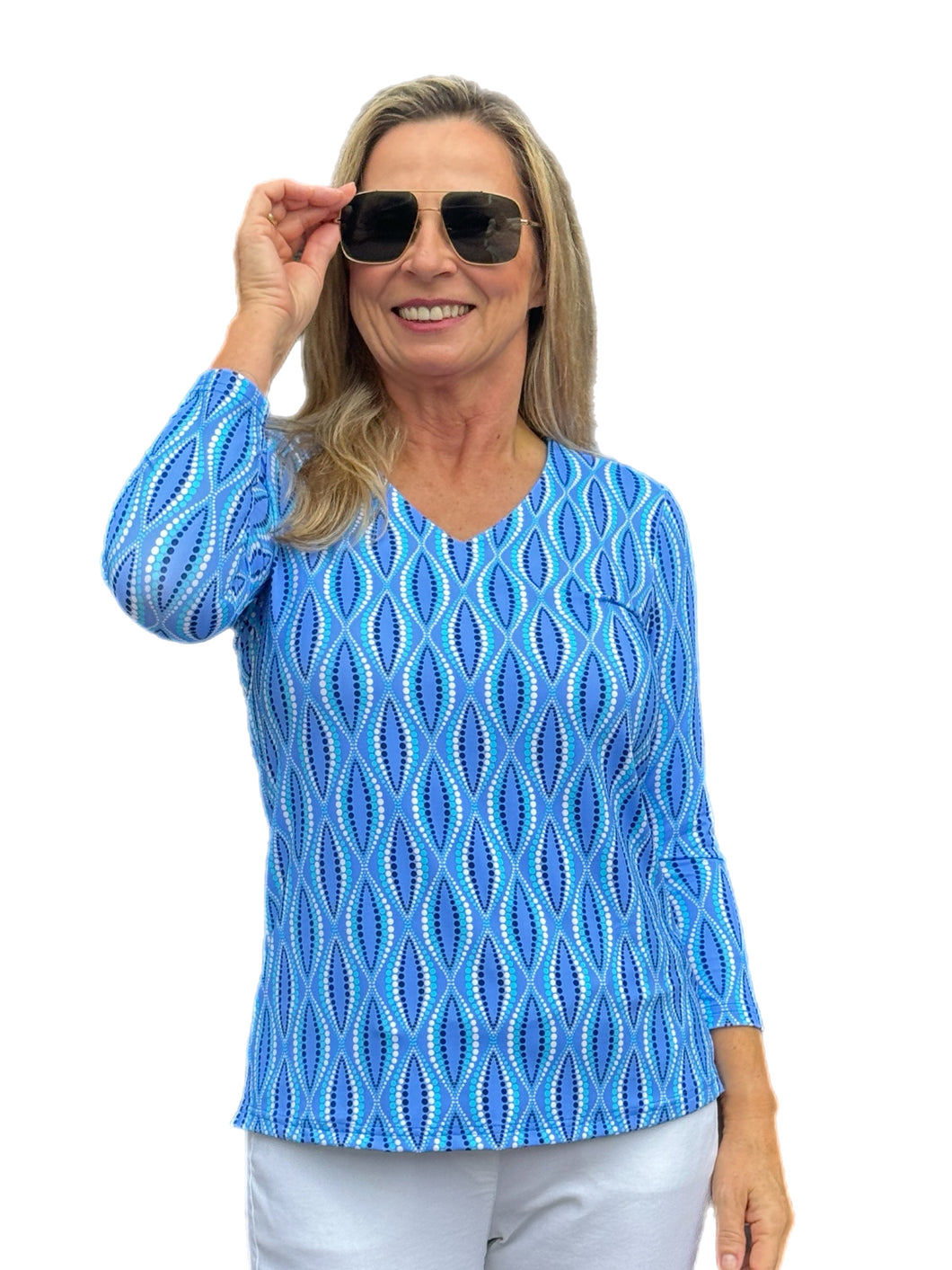 V-Neck Top with UPF50+ Blue Waves