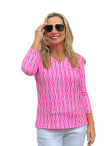 V-Neck Top with UPF50+ Pink Waves