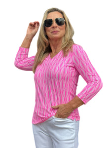 V-Neck Top with UPF50+ Pink Waves