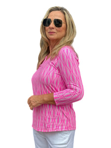 V-Neck Top with UPF50+ Pink Waves