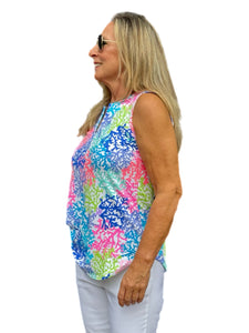 Keyhole Sleeveless Top with UPF50+ Bright Corals