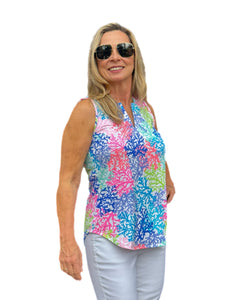 Keyhole Sleeveless Top with UPF50+ Bright Corals