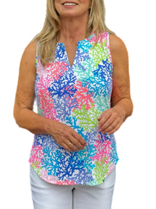 Keyhole Sleeveless Top with UPF50+ Bright Corals