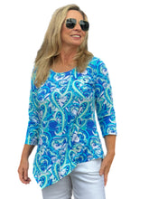 Load image into Gallery viewer, Asymmetrical Hemline Top with UPF50+ Blue Hearts
