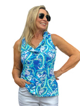 Load image into Gallery viewer, Ruffle-Neck Top with UPF50+ Blue Hearts
