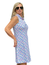 Load image into Gallery viewer, Ruffle-Neck Dress with UPF50+ Pastel Waves
