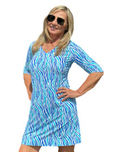 Load image into Gallery viewer, Elbow-Sleeve Travel Dress with UPF50+ Blue Zebra
