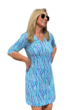 Load image into Gallery viewer, Elbow-Sleeve Travel Dress with UPF50+ Blue Zebra
