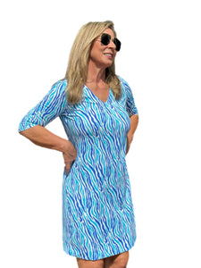 Elbow-Sleeve Travel Dress with UPF50+ Blue Zebra