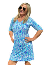 Load image into Gallery viewer, Elbow-Sleeve Travel Dress with UPF50+ Blue Zebra
