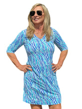 Load image into Gallery viewer, Elbow-Sleeve Travel Dress with UPF50+ Blue Zebra
