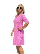 Load image into Gallery viewer, Elbow-Sleeve Travel Dress with UPF50+ Pink Waves

