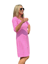 Load image into Gallery viewer, Elbow-Sleeve Travel Dress with UPF50+ Pink Waves
