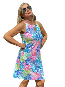 Keyhole Sleeveless Dress with UPF50+ Bright Corals