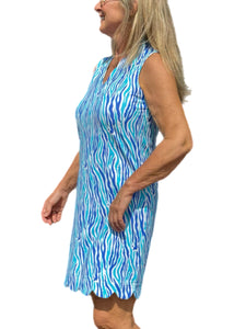 Scalloped-Neck and -Hem Sleeveless Dress with UPF50+ Blue Zebra