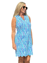Load image into Gallery viewer, Scalloped-Neck and -Hem Sleeveless Dress with UPF50+ Blue Zebra
