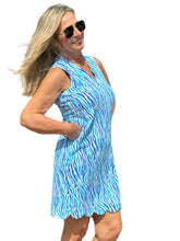 Load image into Gallery viewer, Scalloped-Neck and -Hem Sleeveless Dress with UPF50+ Blue Zebra
