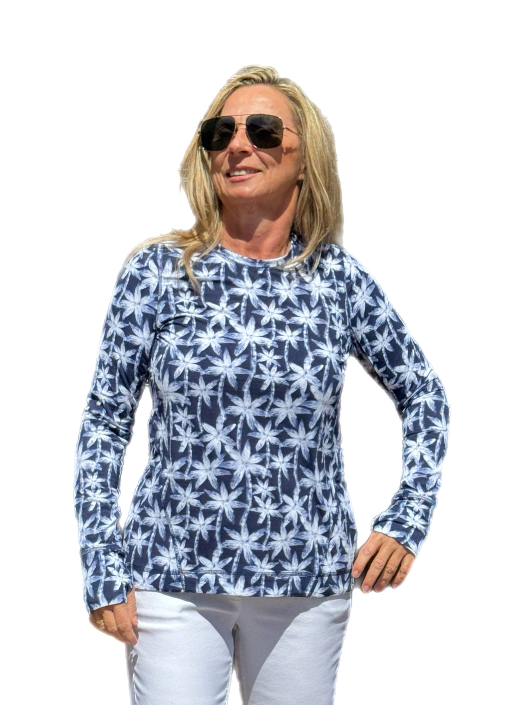 Sun Top with UPF50+ Navy Palm Trees