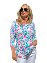 Load image into Gallery viewer, Asymmetrical Hemline Top with UPF50+ Pastel Flowers
