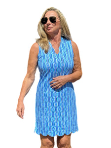 Scalloped-Neck and -Hem Sleeveless Dress with UPF50+ Blue Waves