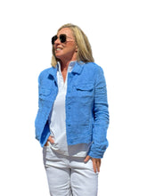 Load image into Gallery viewer, Long-Sleeve Linen Jacket Bright Periwinkle
