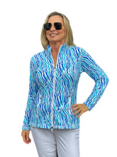 Load image into Gallery viewer, Zip-Up Long Sleeve Jacket with UPF50+ Blue Zebra
