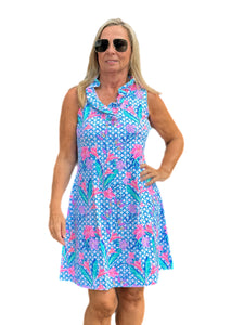 Ruffle-Neck Dress with UPF50+ Pink Lillies