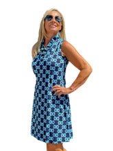 Load image into Gallery viewer, Ruffle-Neck Dress with UPF50+ Blue Medallion
