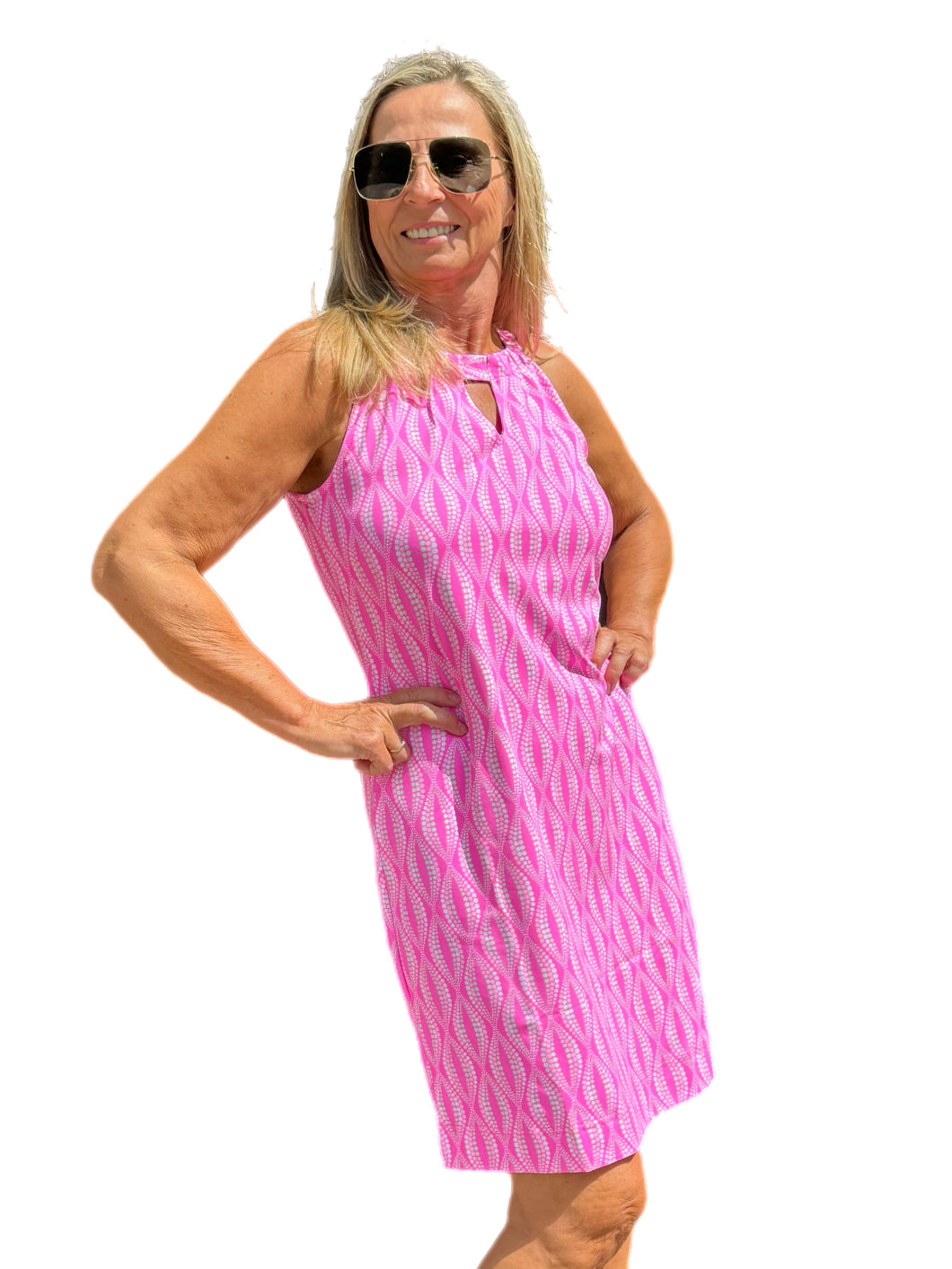 Keyhole Sleeveless Dress with UPF50+ Pink Waves