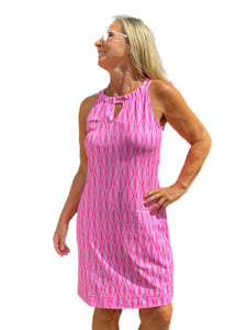 Keyhole Sleeveless Dress with UPF50+ Pink Waves