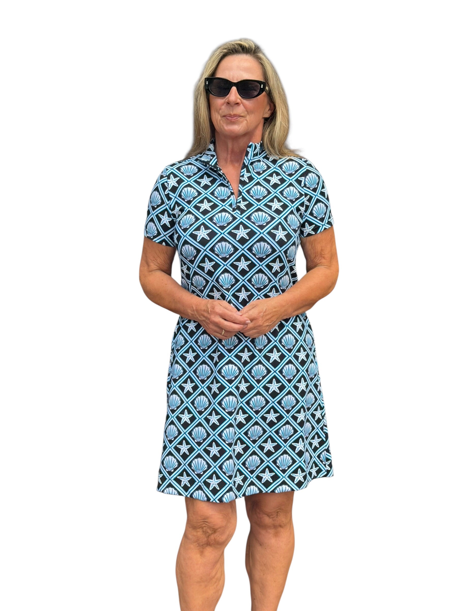 Polo - Collar Quarterzip Short - Sleeve Dress Black Seashells - Back of the Bay Boutique