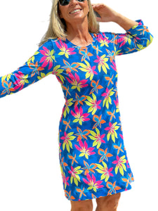 Scoop Neck Knee-Length Shift Dress Royal Flowers