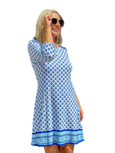 Load image into Gallery viewer, Scoop-Neck Knee-Length Shift Dress Blue Ornaments
