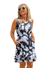 Load image into Gallery viewer, Shift Dress with Ruffled Hem Abstract Black
