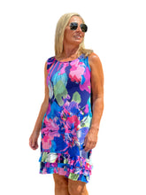 Load image into Gallery viewer, Shift Dress with Ruffled Hem Abstract Painting
